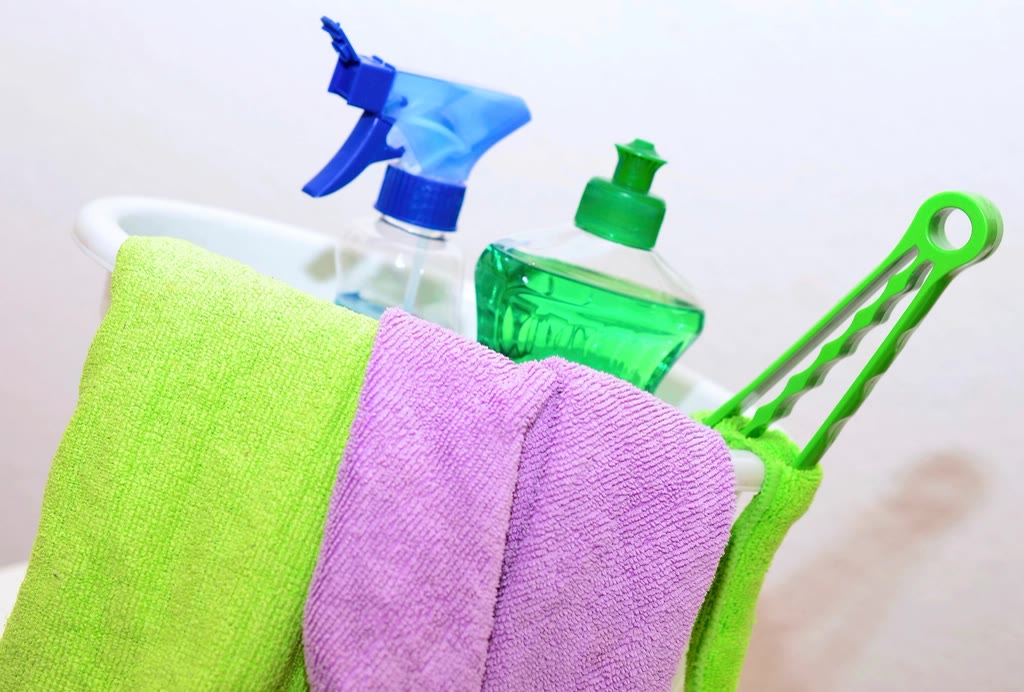 Cleaning supplies ready to go