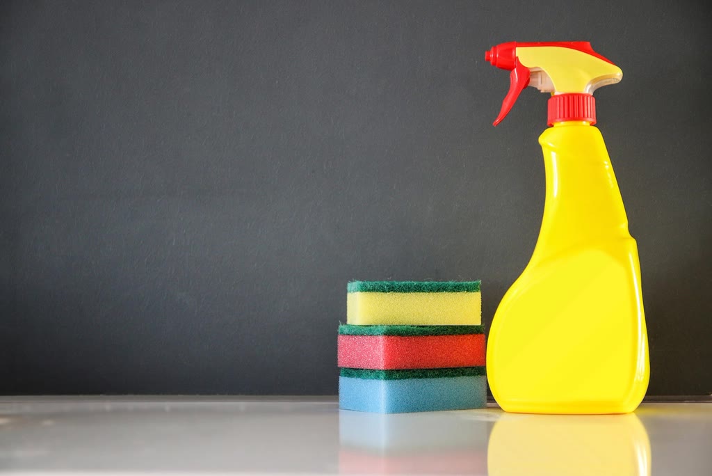 Cleaning spray and sponges ready for work
